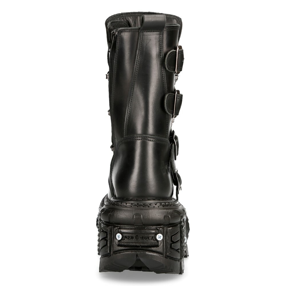 New Rock ユニセックスブラックコンバットブーツ M-TANK373-S1 NEW ROCK BOOTS TANK373-S1 Black Leather Unisex Combat Platform