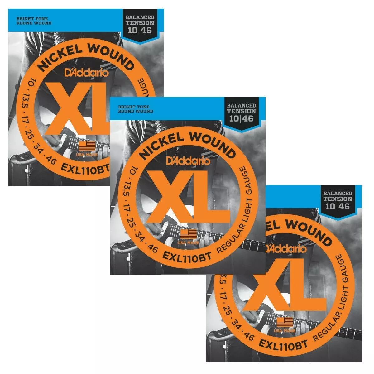 D addario Electric Guitar Strings 3 Pack Balanced Tension EXL110BT