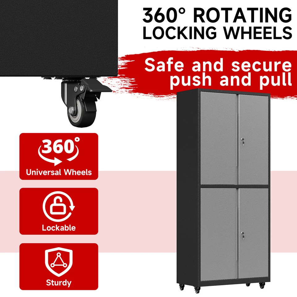 Armario de almacenamiento de herramientas de metal con bloqueo armario de garaje rodante armario estantes cofre Foto 4 de 4