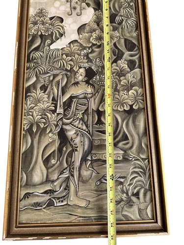 Traditional Bali Print On Canvas W. Bledeh Woman Garden 29x14.5” Birds Paradise - Picture 18 of 21