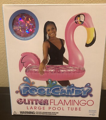Pool Candy Large 40  Glitter Pink Flamingo Inflatable Pool Tube  Float *New*