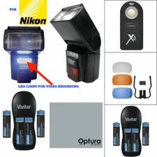 PRO FLASH + CHARGER+ REMOTE+VIDEO LIGHT + DIFFUSERS FOR Nikon D7500 DSLR 