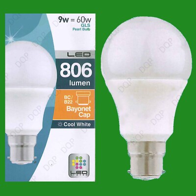 10x 9W LED Cool White Low Energy Pearl GLS Globe Light Bulb BC B22 Lamp