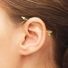 PAIR GOLD STEEL ARROW 14G 1.5" INDUSTRIAL BARBELL BODY PIERCINGS CARTILAGE RING