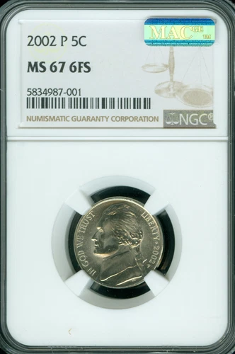 2002 P JEFFERSON NICKEL NGC MS67 FS PQ 2ND  FINEST REGISTRY MAC SPOTLESS *