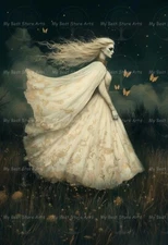 BANSHEE ART PRINT, Ghost Wall Decor, Gothic Witchy Scary Lady Poster E607