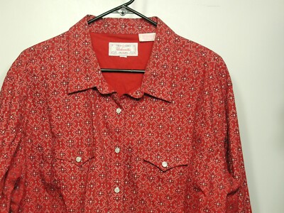 Oversize Women's PLUS 2X Panhandle 100% Cotton Snap Western Shirt Red