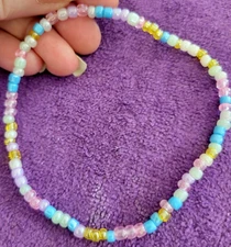 Anklet Pastels in Pearl Beauty Glass Bead Beaded - Very Unique 10 1/2"