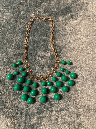 Stella & Dot Large Green Beaded Golden w Beads Necklace
