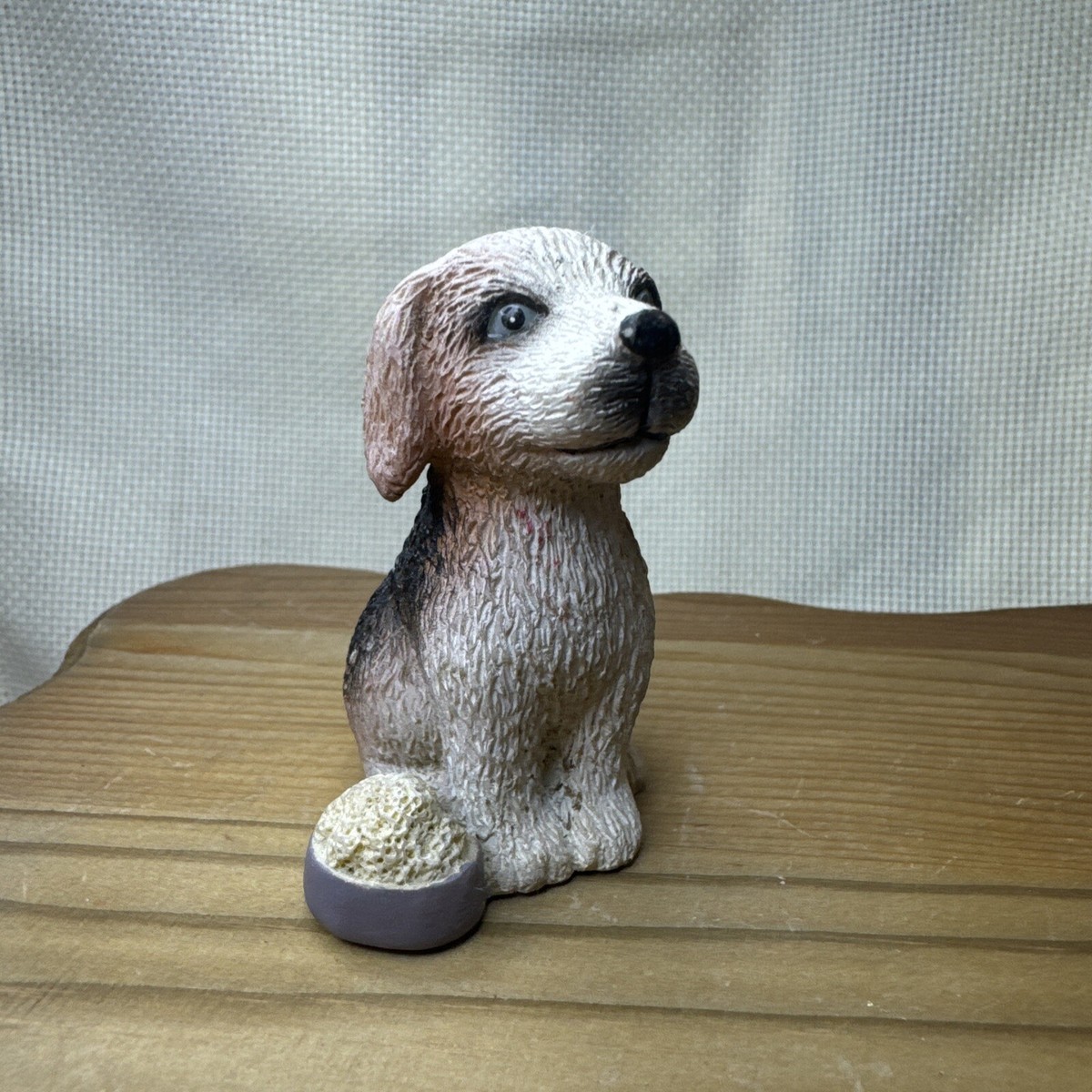 Vintage Resin Small Brown Beagle Puppy Dog Figurine Bowl Dollhouse