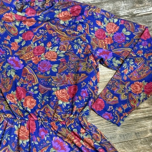 Boho Cottagecore Vibes Floral Paisley Midi Dress Long Sleeve Vintage USA Size 10 - Picture 4 of 7