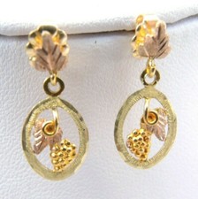 14K Yellow Gold Grapes and Leaf Post Earrings Children's Size