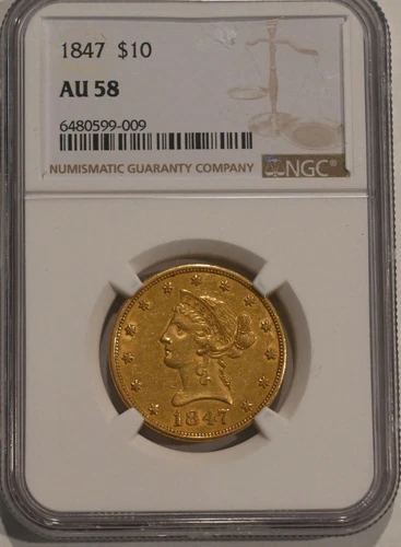 1847  $10 Gold TEN DOLLAR Liberty $10 NGC graded AU58!!!!