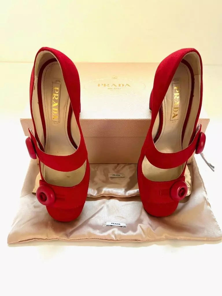 Prada red store suede pumps