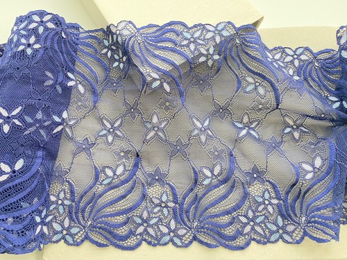 Stretch Navy Blue Floral Double-edged Lace Trim/Sewing/Crafts/Lingerie/8" Wide - Picture 12 of 15