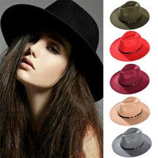 Women Men Jazz Felt Bowknot Fedora Panama Bowler Wide Brim Hat Gangster Cap