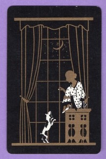 Single Swap Playing Card DECO CARD #2 SILHOUETTE GIRL DOG GOLD METALLIC VINTAG