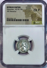 81-96 AD Domitian Ancient Roman Silver Denarius Coin Rome NGC Choice F Fine