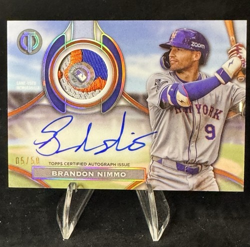 2025 Topps Tribute BRANDON NIMMO On Card Autograph Patch /50 SP Mets hologram