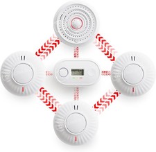Wireless Interlinked Smoke Heat CO Alarm Bundle 10Yr Battery Pre Linked UK
