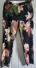 Ted Baker Black Floral Cigarette Style Ankle Length Trousers Size 4 Uk Size 14