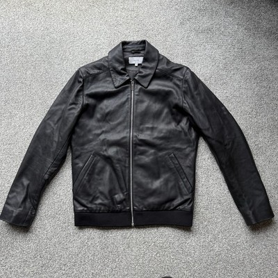 Reiss Nicholas Lamm Lederjacke Größe Medium Herren Reißverschluss Bomber Fronttaschen