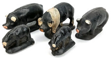Mid Century Vintage Auburn Safe Play Toys Set Of 5 Pigs Made In USA 1950s