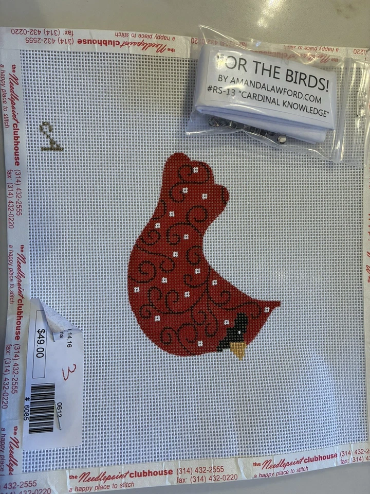 For the Birds! #RS-13 Cardinal Knowledge Hand Painted Needlepoint Canvas - Image 2 of 4