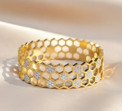 Indian Bollywood Golden Hive Bangel Honeycomb Gold Bracelet Openable 2.8, 2.6