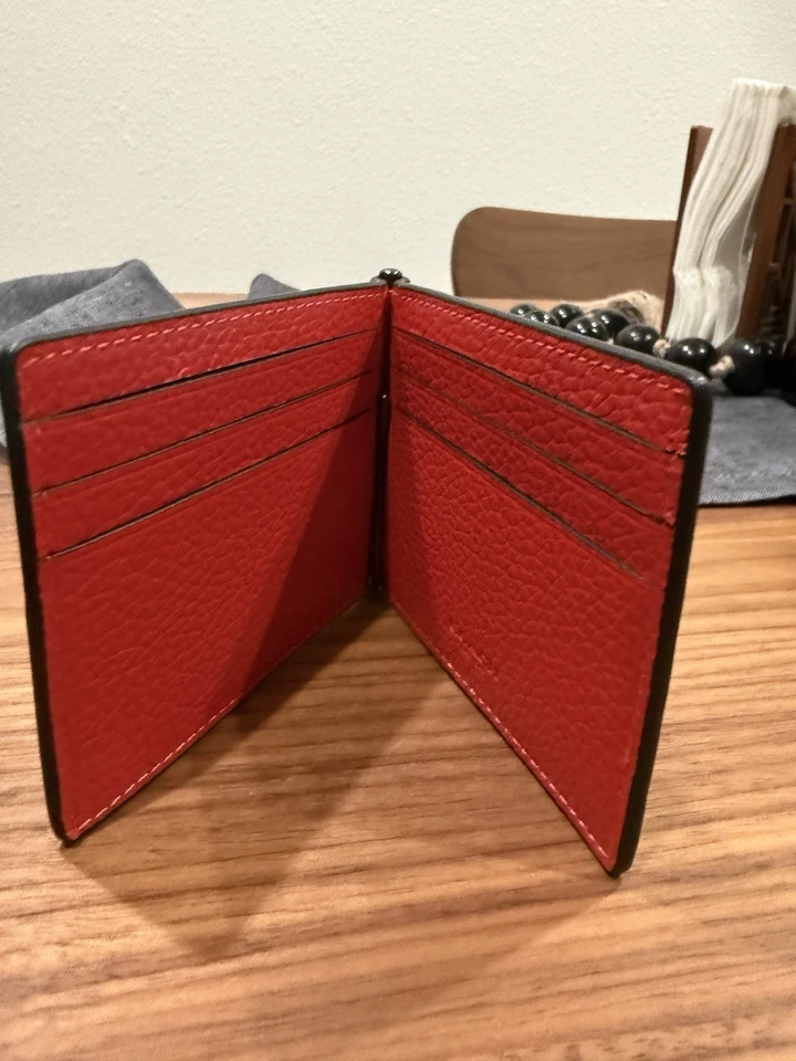 Coach CH090 - Cartera delgada con clip para dinero para hombre - Cuero granulado, rojo de carreras Foto 3 de 4