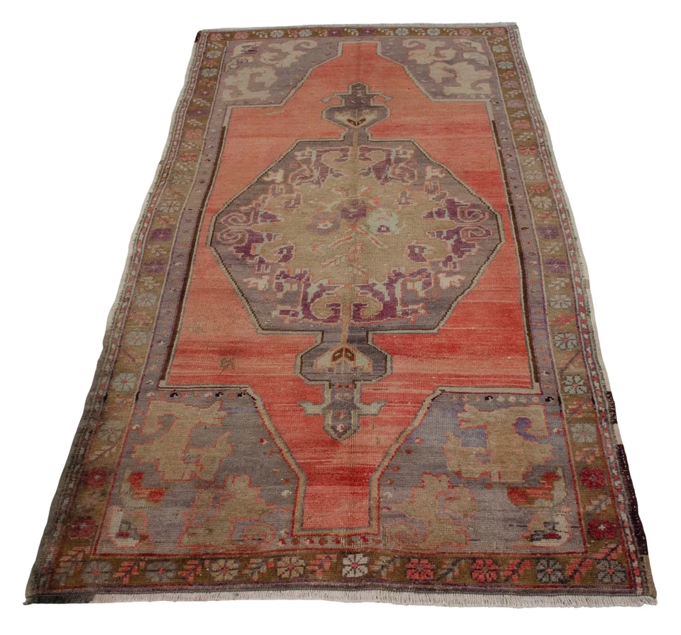 Vintage Turkish Rug 4x7 ft Handmade Oushak Carpet Rustic Decor - Image 3 of 4