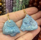 30mm One Pair Natural Blue druzy agate Crystal Freedorm Pendant Steel Earring
