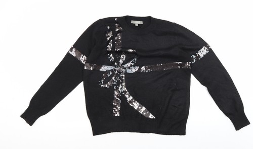 Oasis Damen Pullover Pulli schwarz Pailletten L