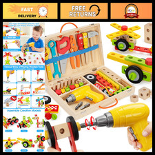 44 Pcs Kids Tool Set - Wooden Tools for Toddlers Ages 3-5, Drill Storage Box
