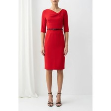Black Halo Red Jackie O Cowl Neck 3/4 Sleeve Sheath Dress Size 4 203326