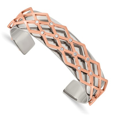 Armreif Edelstahl 16 mm poliert rose IP-beschichtet mit Kristall