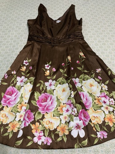 Jessica Howard Damen Kleid braun Taft Größe 12 Blumenrand ärmellos V-Nec - Bild 4 von 13