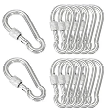 10Pcs M6 2.42" Screw Locking Clips 304 Stainless Steel Spring Snap Hook Silver