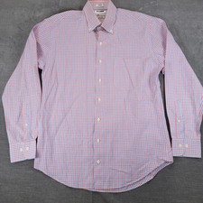 Peter Millar Crown Finish Mens Medium Shirt Pink Blue Gingham Button Down Cotton