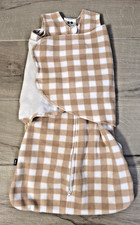 Halo Sleep Sack Swaddle Gingham Check Tan Fleece 3-6 Months Wearable Blanket