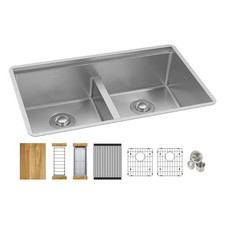 Elkay EFRUAQ31169TWC Crosstown Workstation SS 31-1/2" Equal Double Bowl Sink Kit