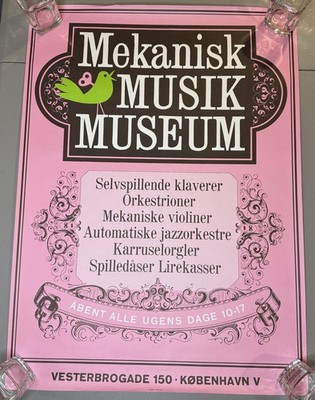 Mekanisk Musik Museum Copenhagen Poster 33x24 Pink Danish Parrot Litho