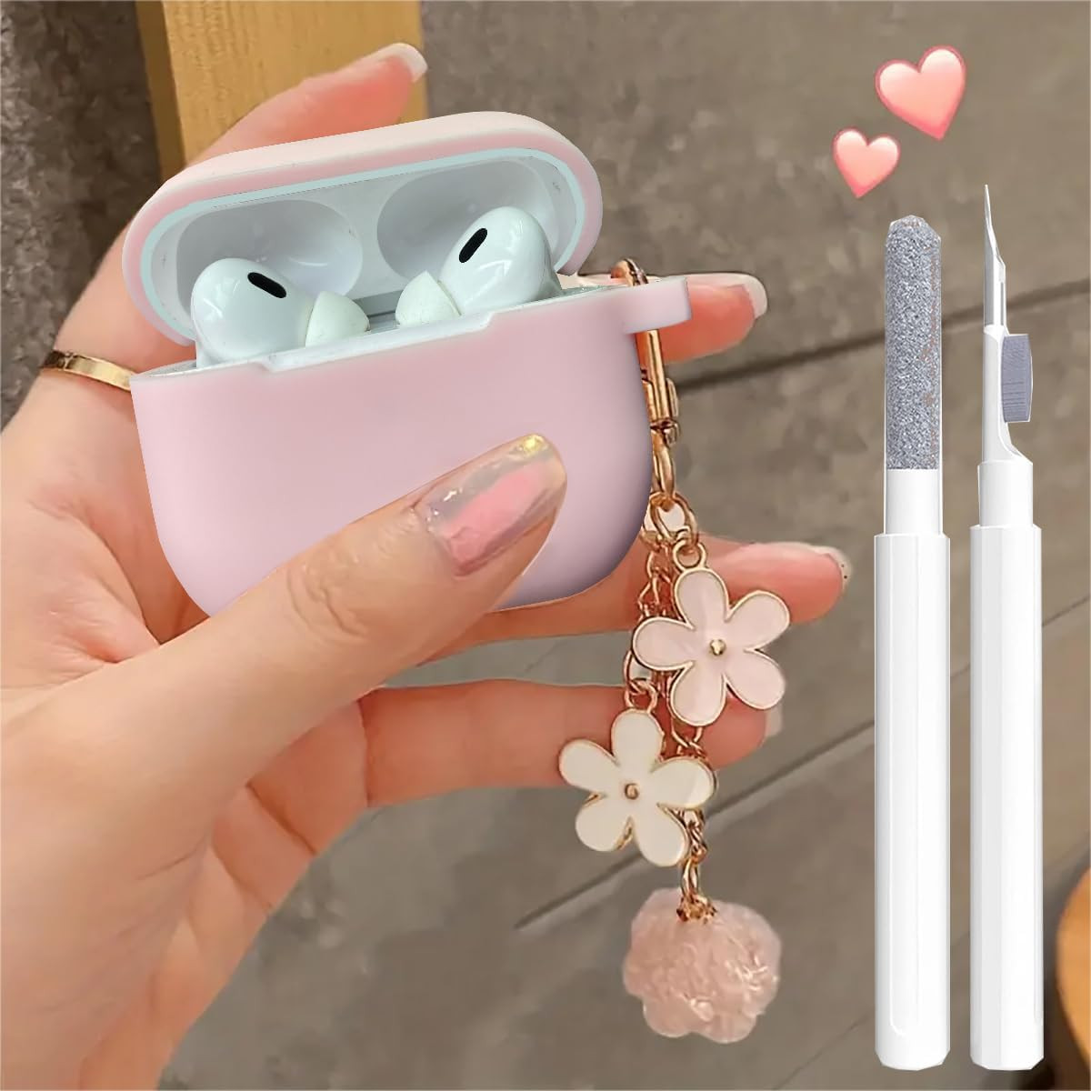 Cute Pink AirPods Pro 1st/2nd Gen Case with Stylus Pen