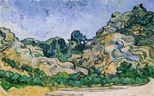 Hand-painted Oil Painting Vincent van Gogh Mountains at Saint-Remy with Cottage 