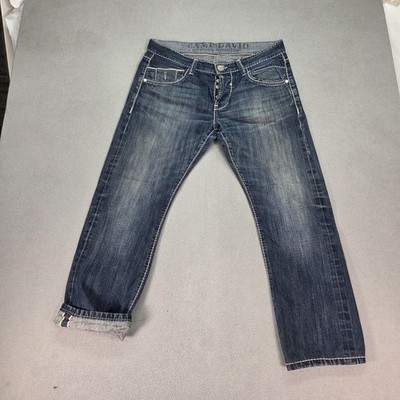 Selvedge Jeans Mens Low Rise Bootcut Button Fly Dark Wash Whiskers Fits 32x28