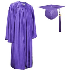 Shiny Graduation Cap and Gown with 2025 Tassel for High School and Bachelor P...