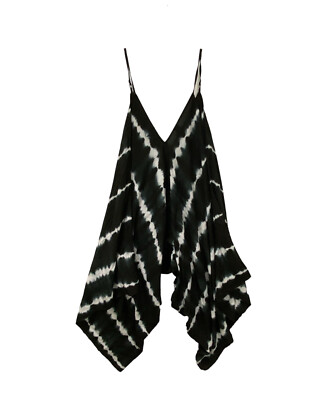 Tie Dye Romper Jumpsuit Angie Woman's S Black White Strappy V-Neck Rayon Harem
