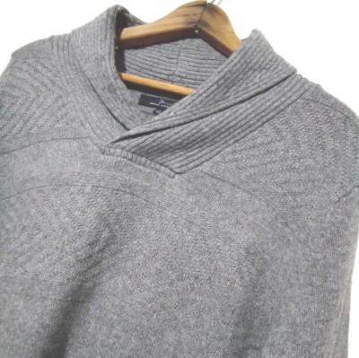 Marc Anthony Sweater Men's Pullover Shawl Collar Sweater Large Gray Long Sleeve