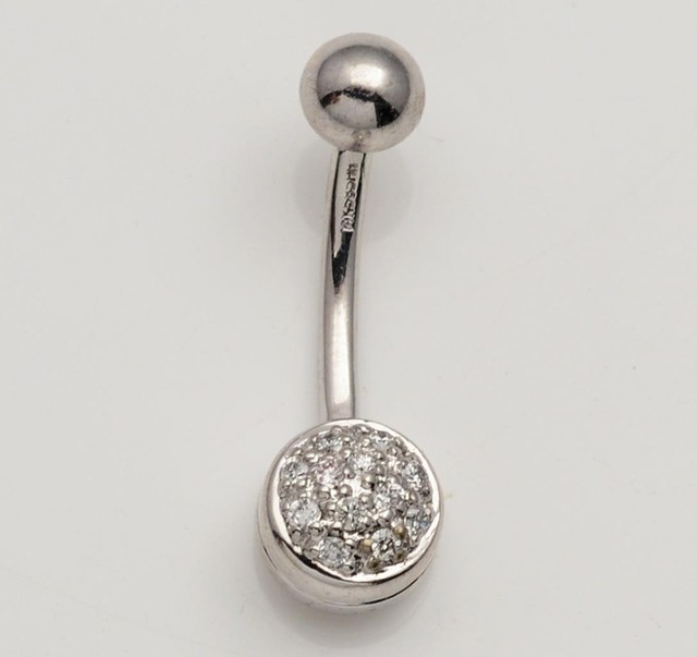 NEW Solid 14KT White Gold Belly Navel Ring w/.11 cts. DIAMONDS 14 Gauge