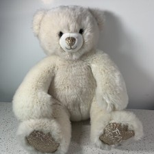 FAO Schwarz Cream Color Gold Metallic Sparkle Bear 10 Inch Sitting Plush Bear